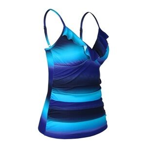 NWT Hilor Women's Tankini top Swimsuit Shirred Ruffled V Neck size 14